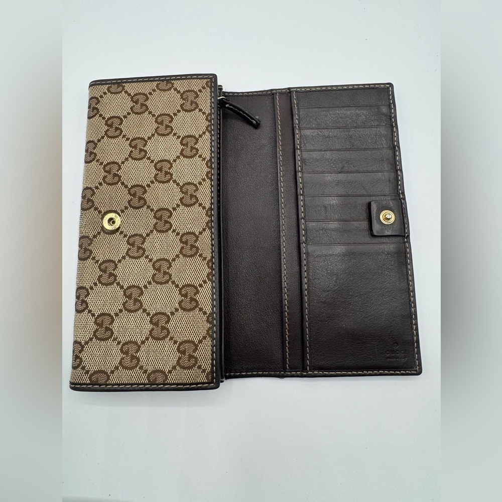Gucci GG Canvas Continental Wallet Beige Brown Interlocking GG Logo - Picture 9 of 16